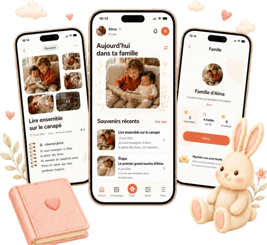 BabySteps sur mobile avec les souvenirs d’Alma et de sa famille